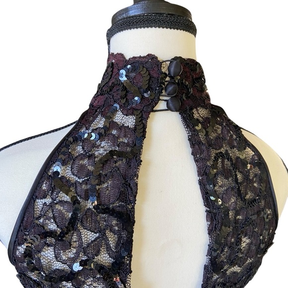 Lillie Rubin Vintage Black Lace Halter Dress Size 6 Black Sequins Cocktail Dance - Picture 7 of 16